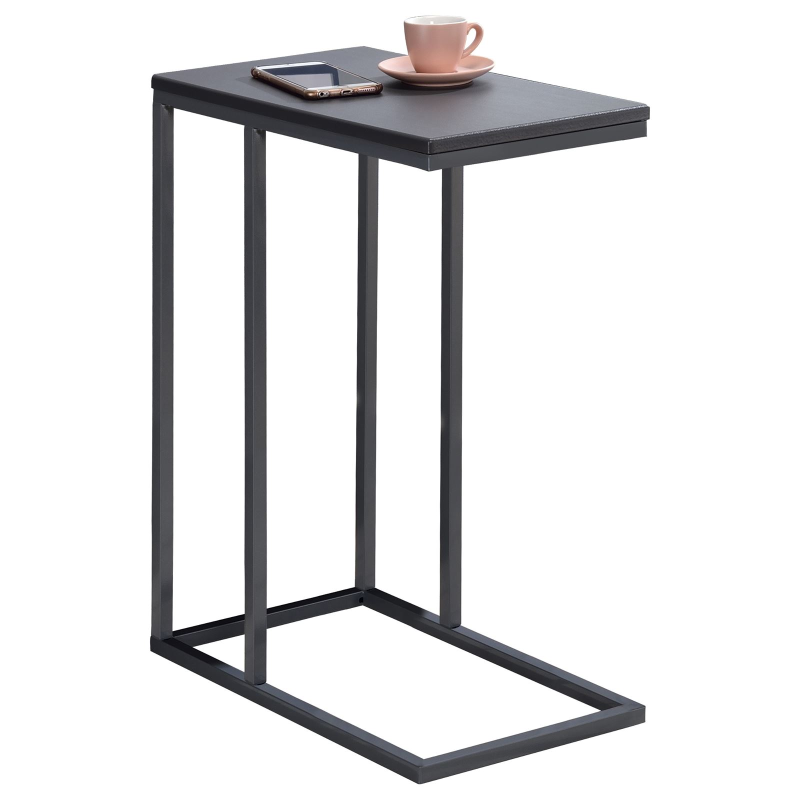 Table d'appoint rectangulaire DEBORA en métal noir et décor blanc mat -  Table basse et d'appoint - Salon - Meuble