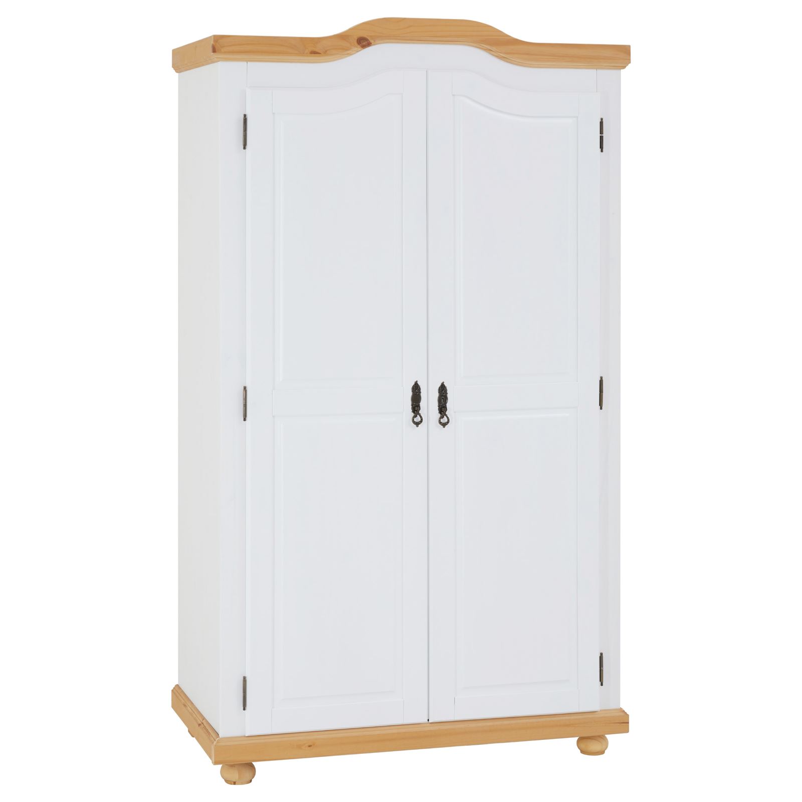 Kleiderschrank 2 weiß/braun Kiefer MÜNCHEN Türen, mit | mobilia24