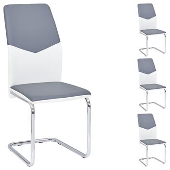 Lot de 4 chaises LEONA, en synthétique blanc et gris