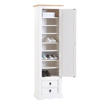 Armoire TEQUILA avec 1 porte et 2 tiroirs, en pin massif lasuré blanc et brun