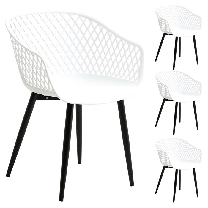 Lot de 4 chaises de salle à manger MADEIRA, en plastique blanc et métal noir