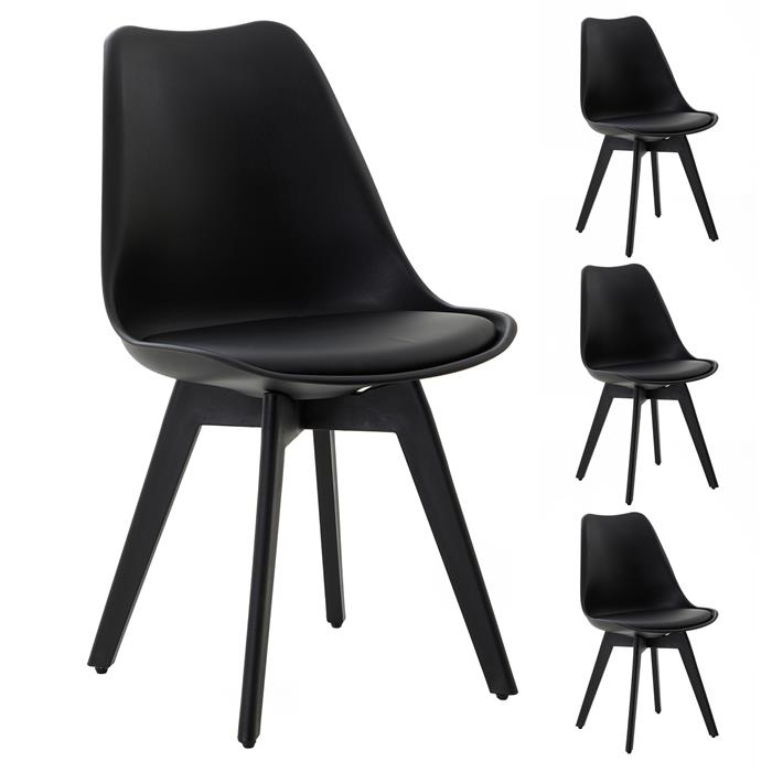 Esszimmerstuhl ROUEN im 4er-Set mit Sitzkissen, Kunststoff schwarz/schwarz