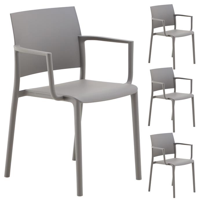 Lot de 4 chaises de jardin TERRA en plastique gris