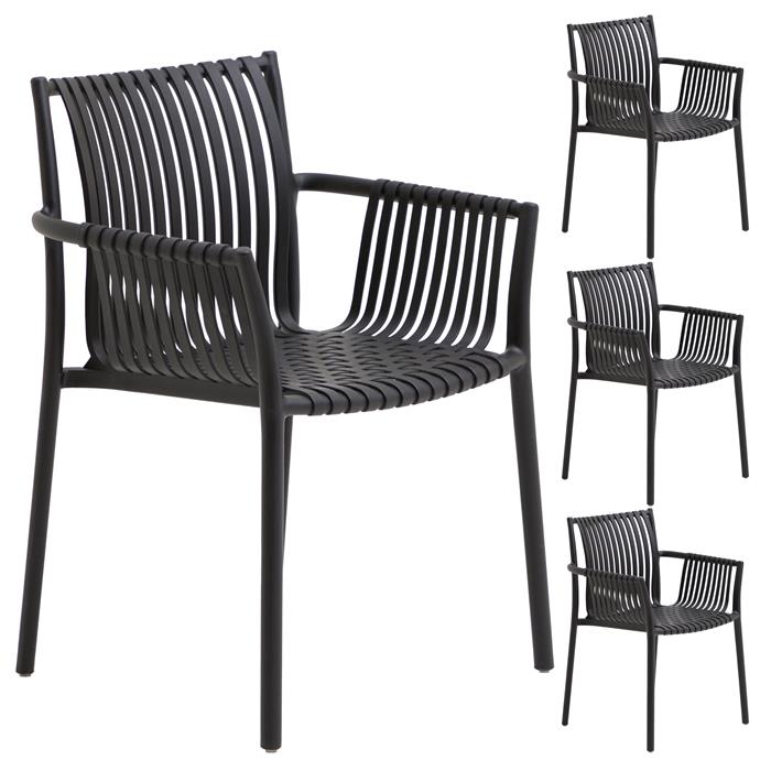 Lot de 4 chaises de jardin OLEA en plastique noir