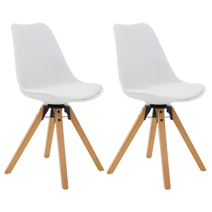 Lot de 2 chaises pivotantes BOLIVIA, style scandinave, en synthétique blanc et bois
