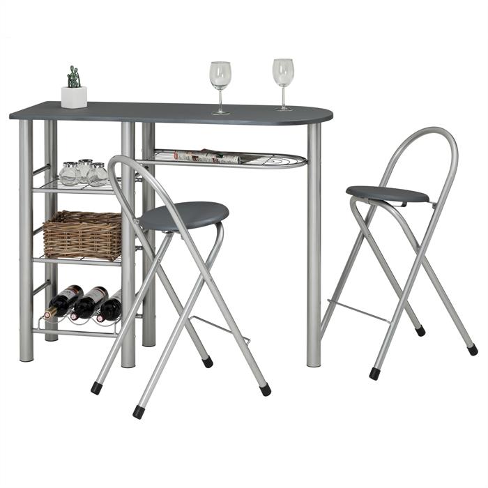 Ensemble table haute de bar et 2 chaises STYLE, gris mat