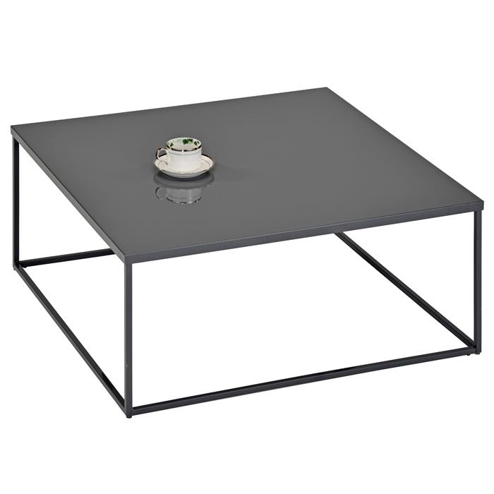 Table basse carrée HILAR, cadre et plateau en métal laqué gris
