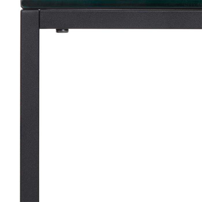 Table basse carré REFLECT, cadre en métal laqué noir et plateau en verre trempé noir