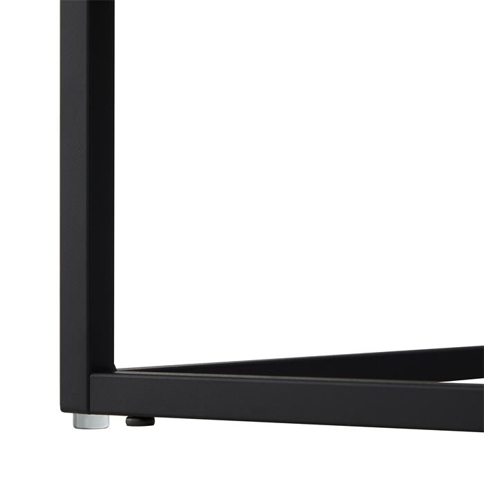 Table basse carré REFLECT, cadre en métal laqué noir et plateau en verre trempé noir