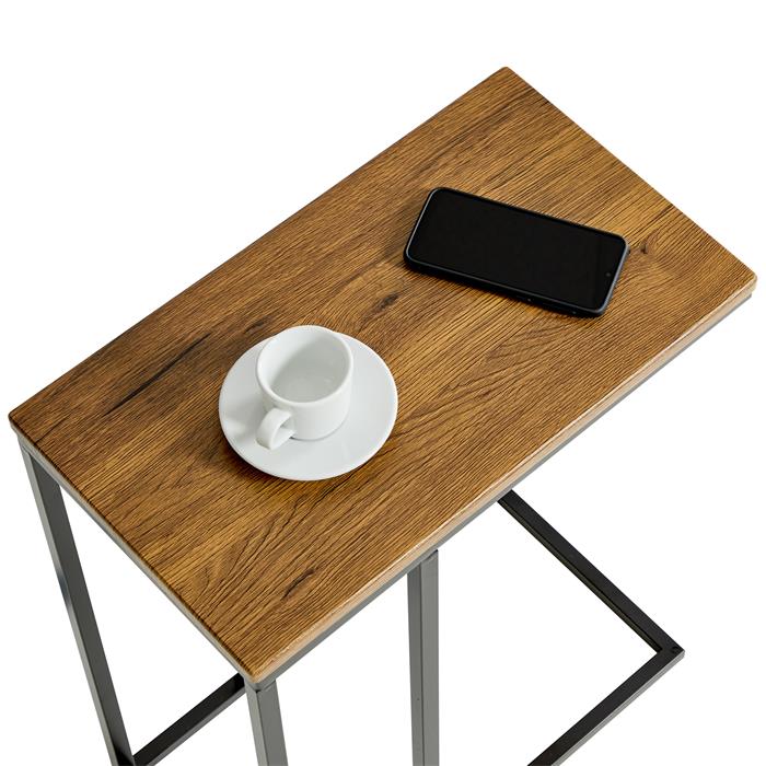Table d'appoint rectangulaire DEBORA, en métal noir et décor chêne sauvage foncé