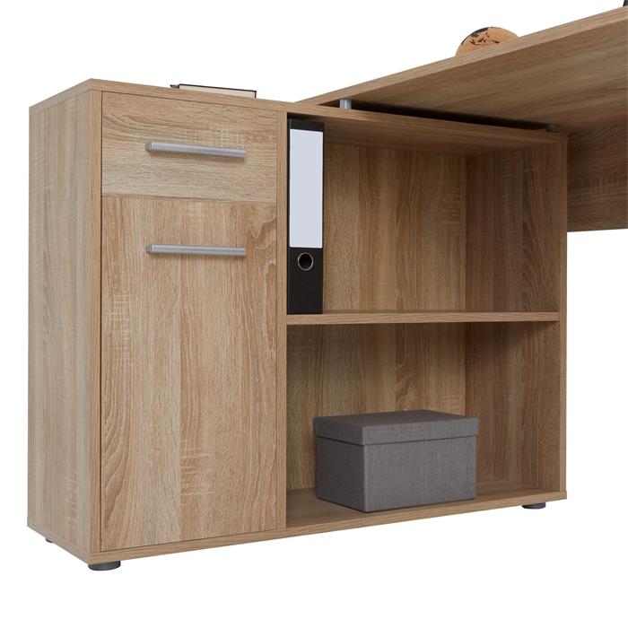 Bureau d'angle ISOTTA avec meuble de rangement, décor chêne sonoma