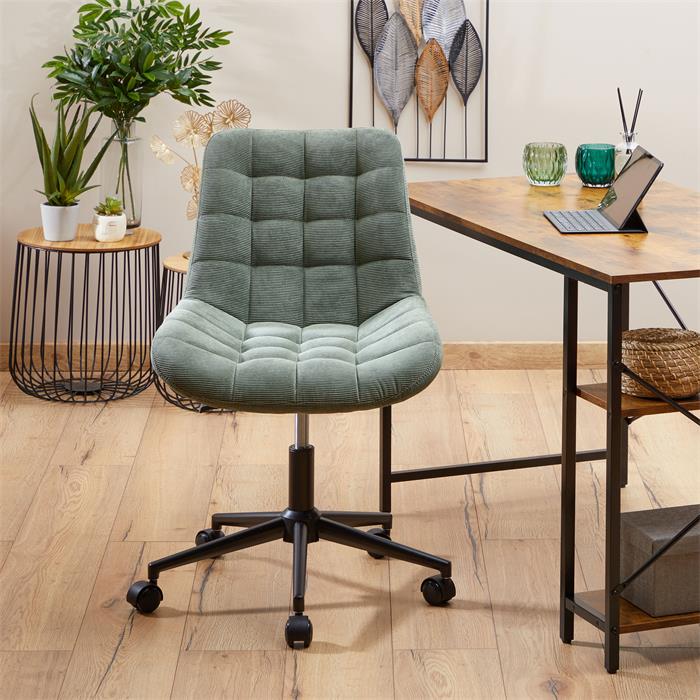 Chaise de bureau VASILO en velours côtelé vert sauge