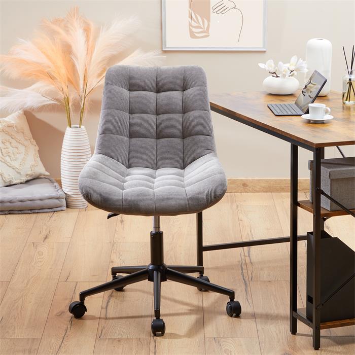 Chaise de bureau VASILO en velours côtelé gris