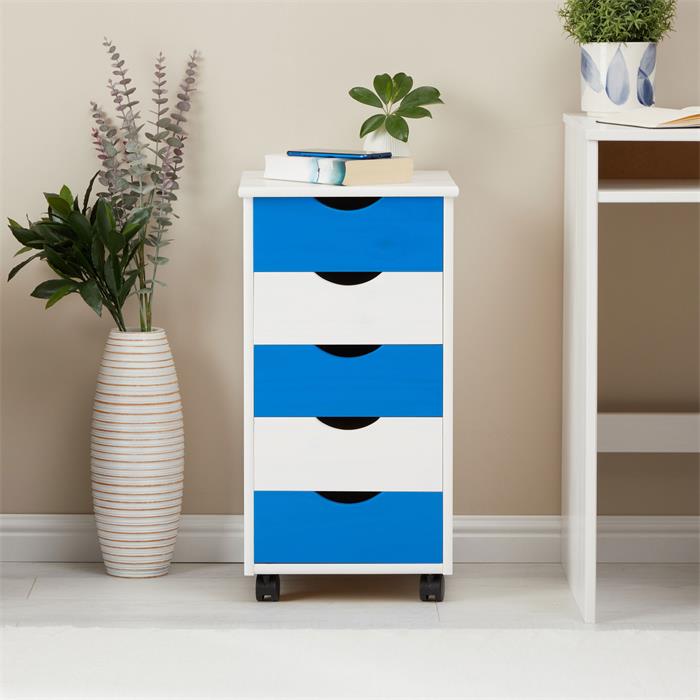Rollcontainer LAGOS mit 5 Schubladen in weiß/blau