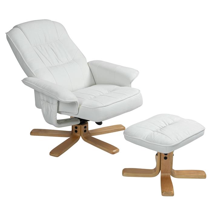 Fauteuil de relaxation avec repose-pieds CHARLY, en tissu blanc