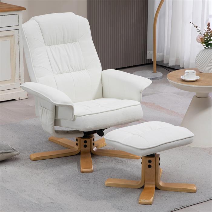 Fauteuil de relaxation avec repose-pieds CHARLY, en tissu blanc