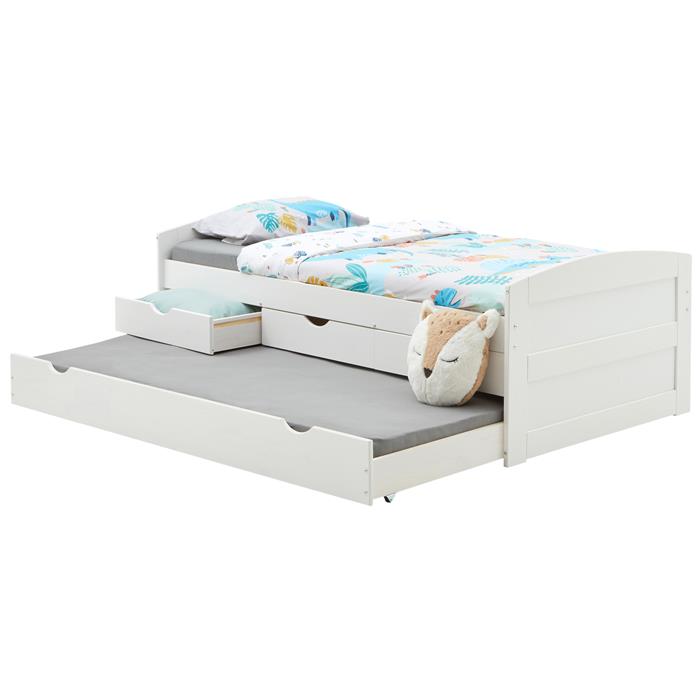 Bett mit Stauraum JESSY 90x190 cm, mit Ausziehbett in weiß