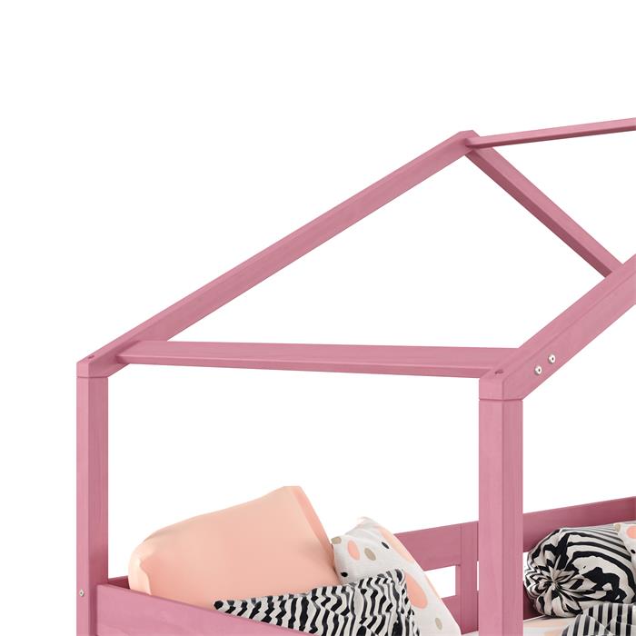 Hausbett ENA 90 x 200 cm mit Rausfallschutz und zwei Schubladen in rosa