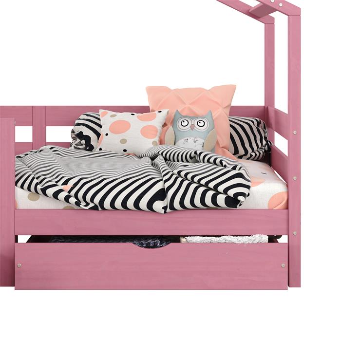 Hausbett ENA 90 x 200 cm mit Rausfallschutz und zwei Schubladen in rosa