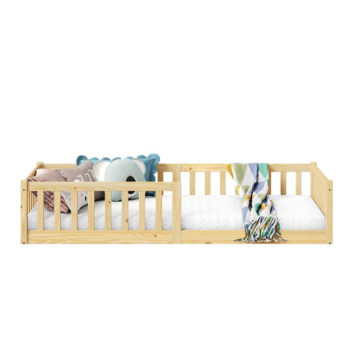 Lit enfant GUSTAVO type Montessori, couchage 90x200 cm, en pin massif naturel