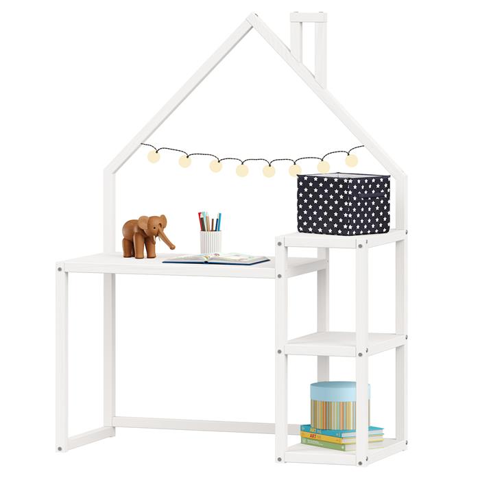 Bureau enfant NIVIA en forme de maison en pin massif lasuré blanc