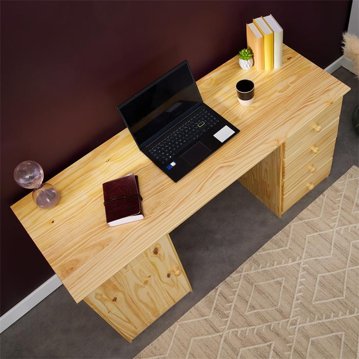 Schreibtisch MANAGER aus Kiefer mit 4 Schubladen, natur