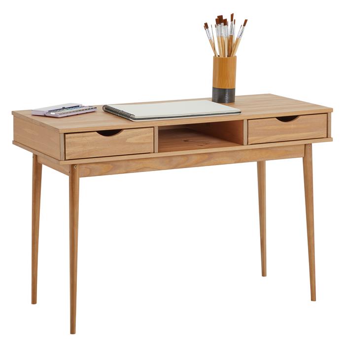 Schreibtisch STEFANO mit 2 Schubladen, aus Kiefer in braun
