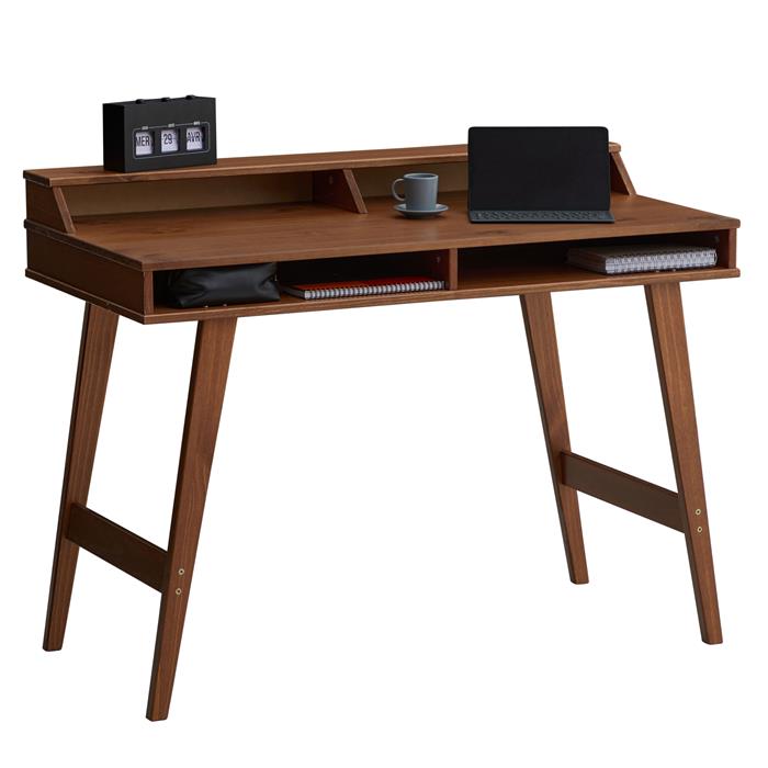 Schreibtisch LUNA mit 2 offenen Fächern, aus Kiefer in kastanienfarben