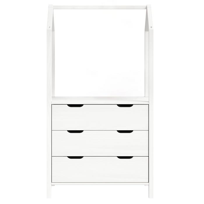 Commode AMIRA type Montessori, avec 3 tiroirs, en pin massif lasuré blanc