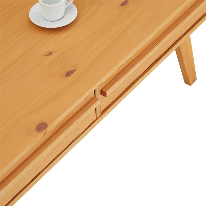 Table basse JONA avec 2 tiroirs, en pin massif lasuré brun