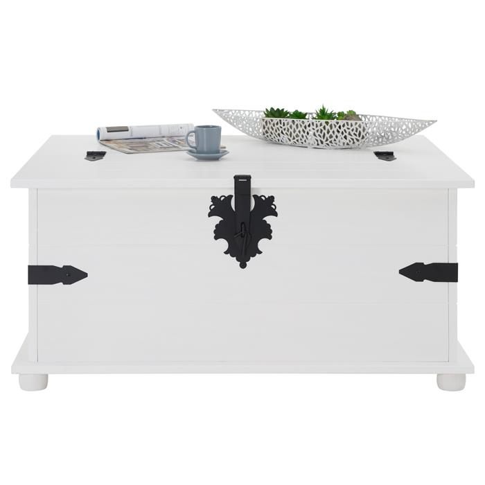 Table basse coffre en pin TEQUILA style mexicain, avec 5 tiroirs, lasuré blanc