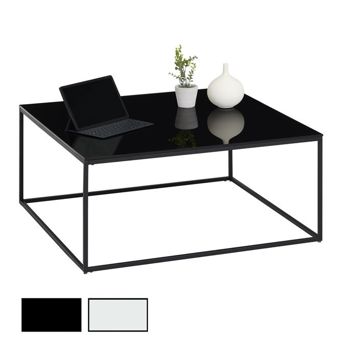 Table basse carré REFLECT, cadre en métal et plateau en verre trempé