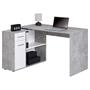 Bureau d'angle ISOTTA avec meuble de rangement, décor béton et blanc mat