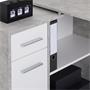 Bureau d'angle ISOTTA avec meuble de rangement, décor béton et blanc mat