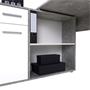 Bureau d'angle ISOTTA avec meuble de rangement, décor béton et blanc mat